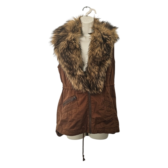 ANTHROPOLOGIE HEI HEI Faux Fur Trimmed Vest Brown Size XS - Picture 1 of 12